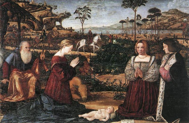 CARPACCIO, Vittore Holy Family with Two Donors oil painting picture